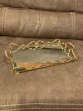 Ornate Vintage Gold Vanity Mirrored Tray